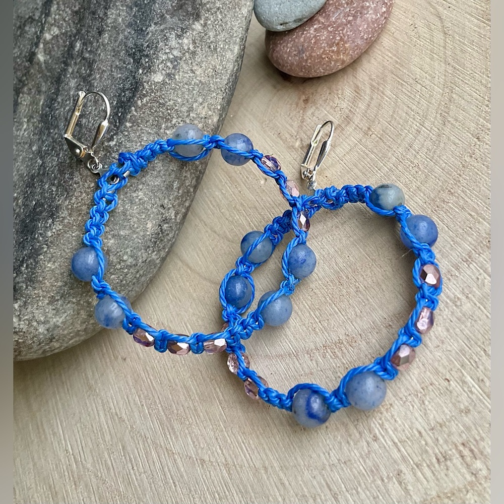 Royal blue bohemian hoop earrings,trendy Swarovski crystal hoops with gemstones